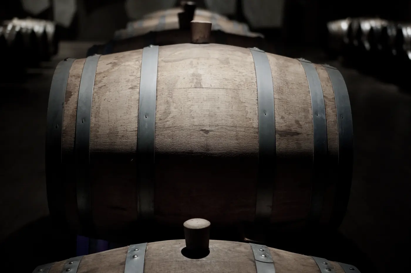 Oak barrels ageing in the Marledon cellar